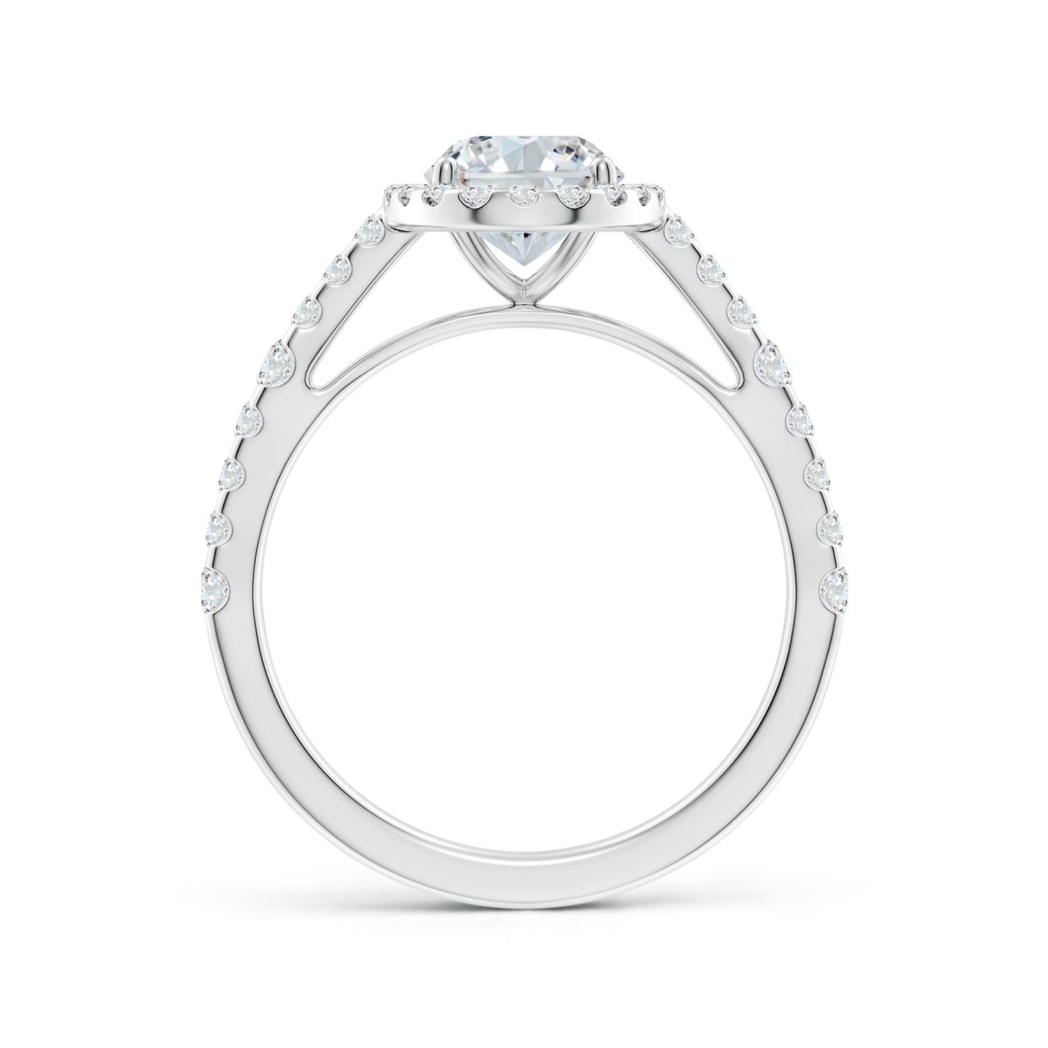 8.5x6.5mm FGVS Lab-Grown Oval Diamond Station Halo Engagement Ring in 18K White Gold