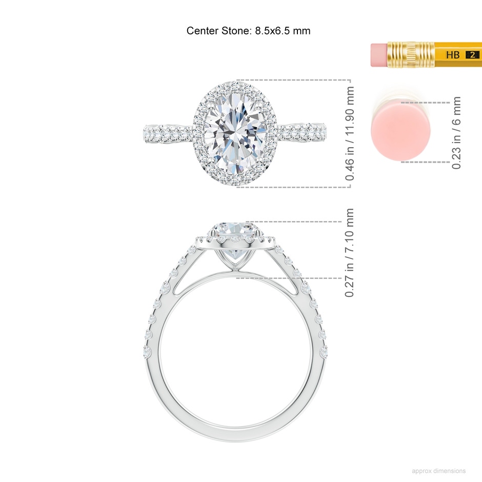 8.5x6.5mm FGVS Lab-Grown Oval Diamond Station Halo Engagement Ring in White Gold ruler