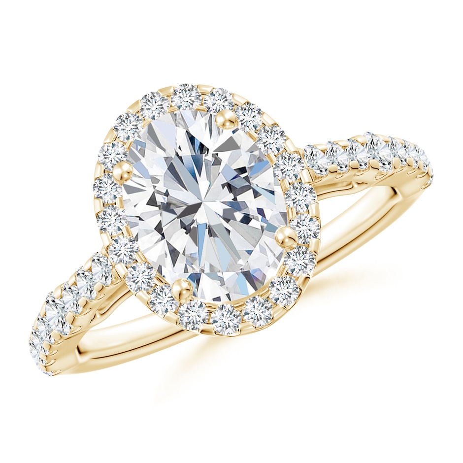9x7mm FGVS Lab-Grown Oval Diamond Station Halo Engagement Ring in 18K Yellow Gold 