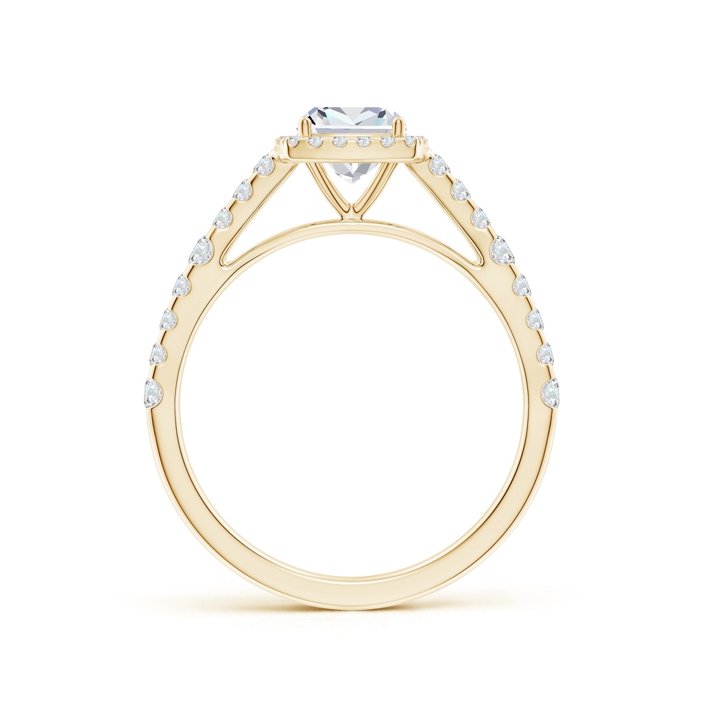 5.5mm FGVS Lab-Grown Cushion Diamond Station Halo Engagement Ring in Yellow Gold Side 199