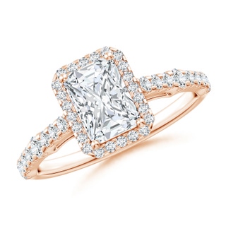 7x5mm FGVS Lab-Grown Radiant-Cut Diamond Station Halo Engagement Ring in 10K Rose Gold