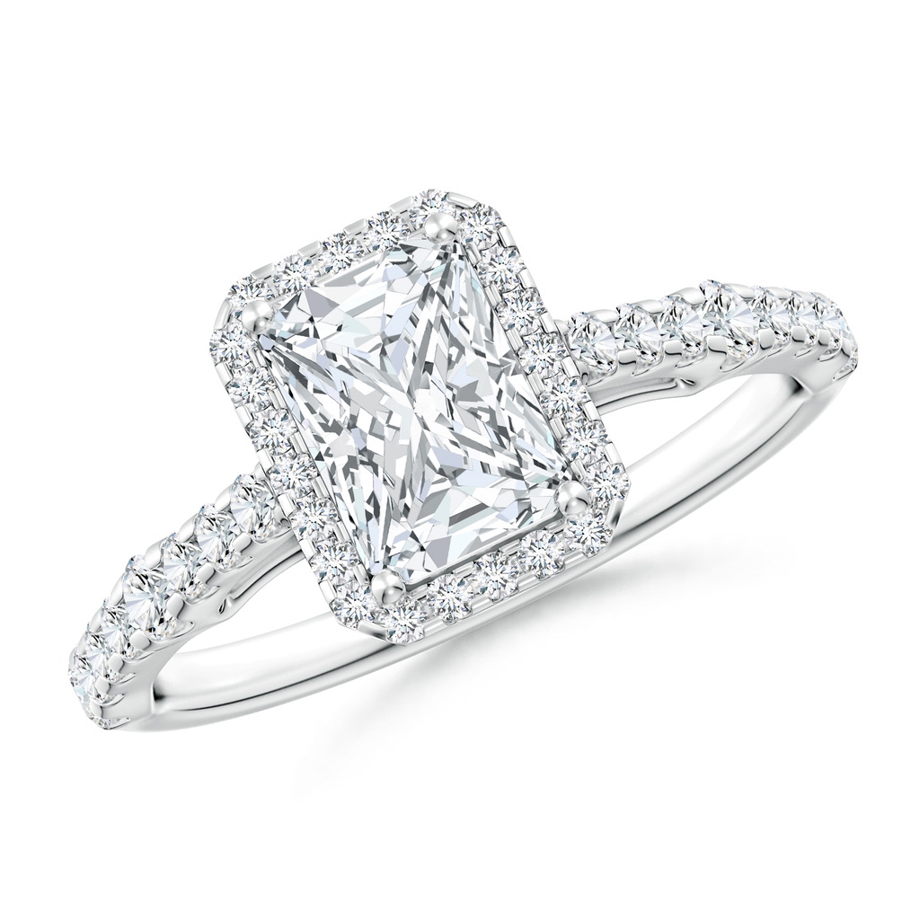 7x5mm FGVS Lab-Grown Radiant-Cut Diamond Station Halo Engagement Ring in 18K White Gold