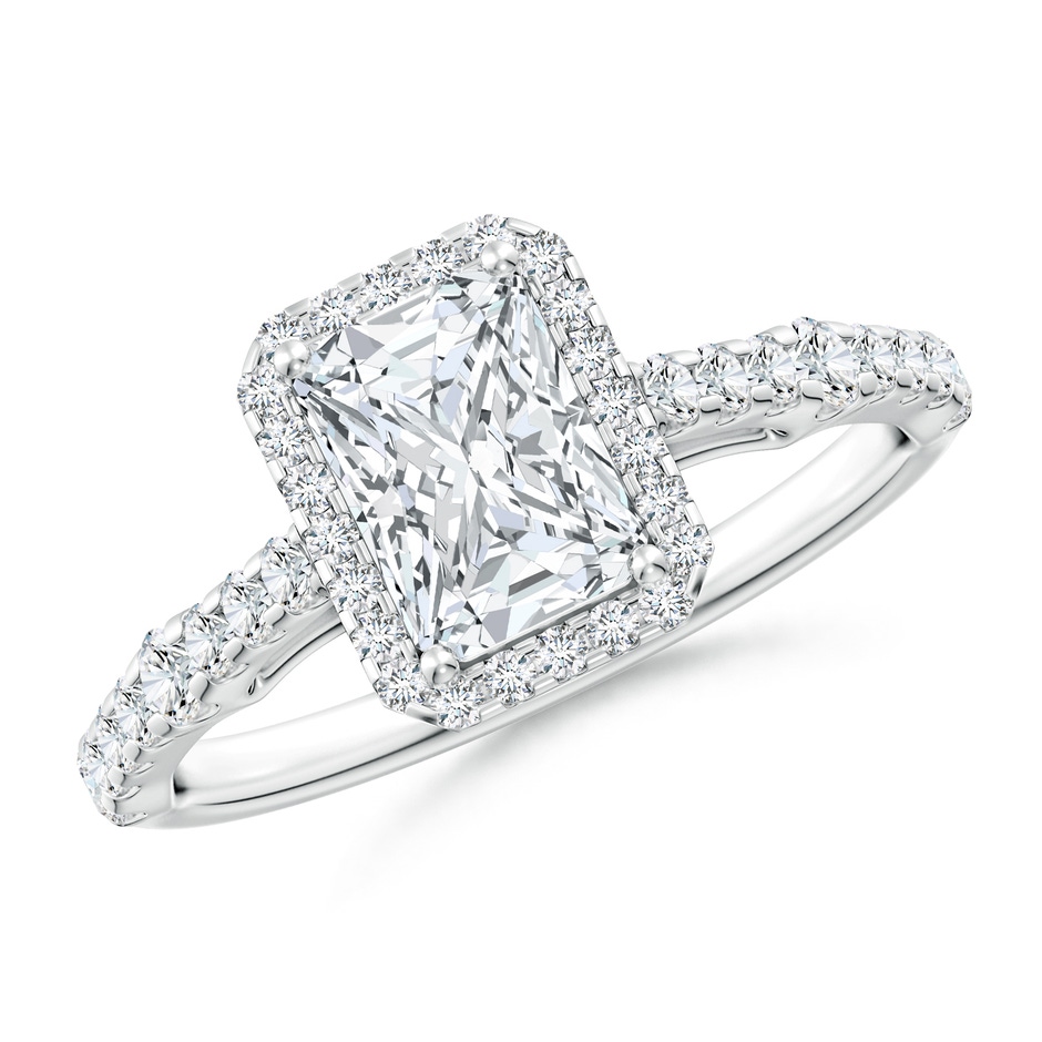 7x5mm FGVS Lab-Grown Radiant-Cut Diamond Station Halo Engagement Ring in 18K White Gold 