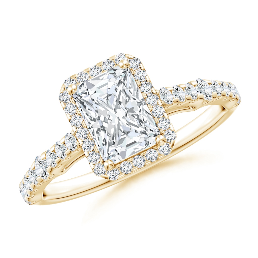 7x5mm FGVS Lab-Grown Radiant-Cut Diamond Station Halo Engagement Ring in Yellow Gold
