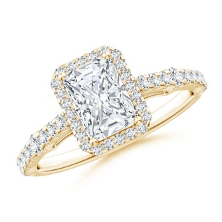 7x5mm FGVS Lab-Grown Radiant-Cut Diamond Station Halo Engagement Ring in Yellow Gold