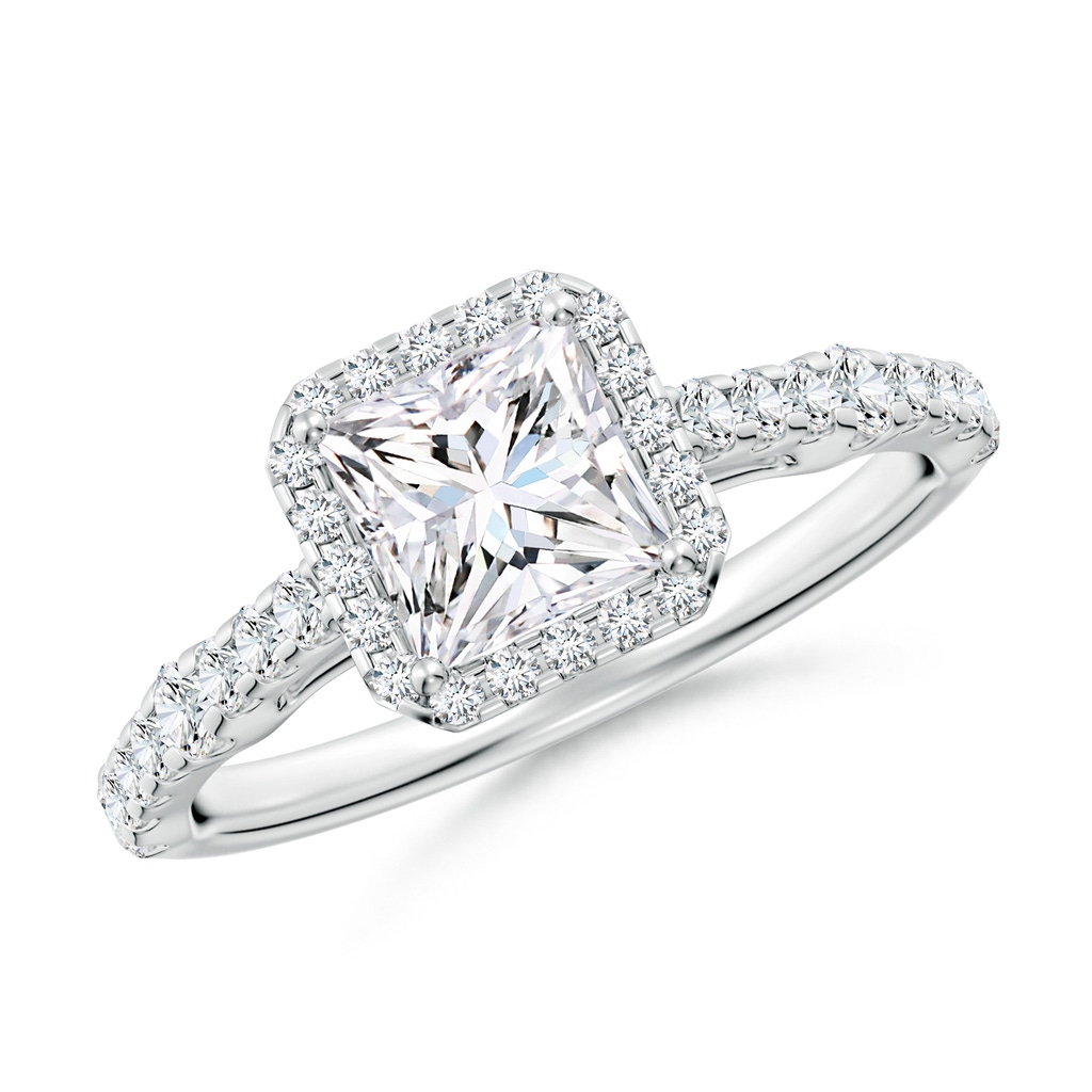 5.5mm FGVS Lab-Grown Princess-Cut Diamond Station Halo Engagement Ring in White Gold