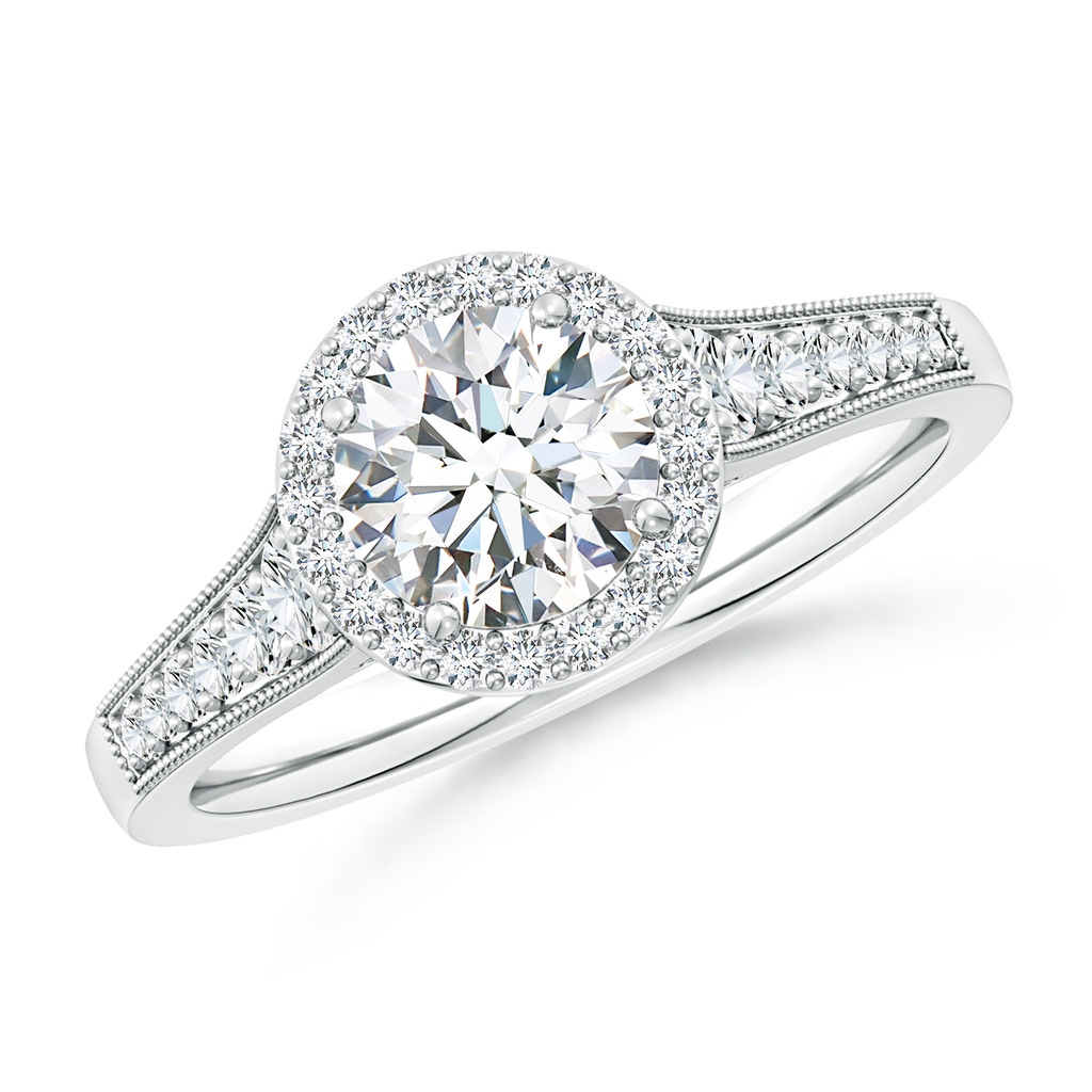 6.5mm FGVS Lab-Grown Round Diamond Halo Engagement Ring with Milgrain in White Gold