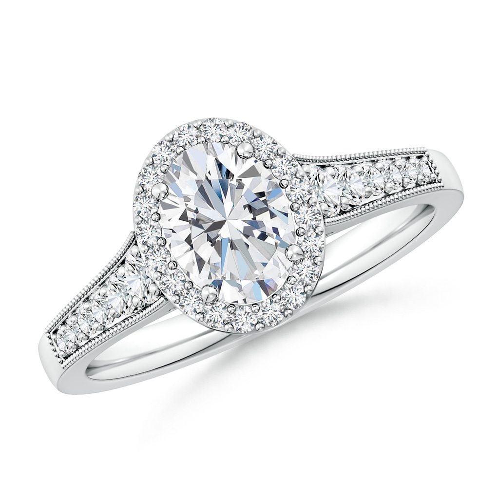 7.7x5.7mm FGVS Lab-Grown Oval Diamond Halo Engagement Ring with Milgrain in 18K White Gold