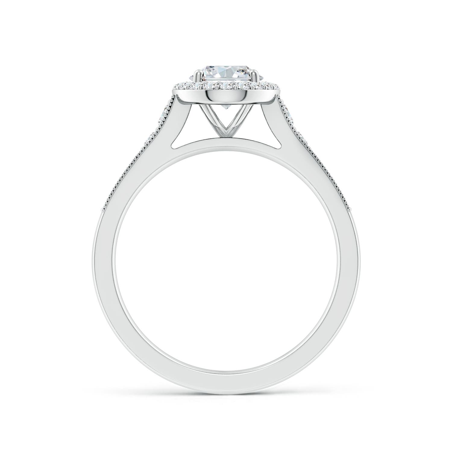 7.7x5.7mm FGVS Lab-Grown Oval Diamond Halo Engagement Ring with Milgrain in 18K White Gold