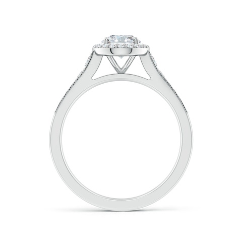 7.7x5.7mm FGVS Lab-Grown Oval Diamond Halo Engagement Ring with Milgrain in 18K White Gold