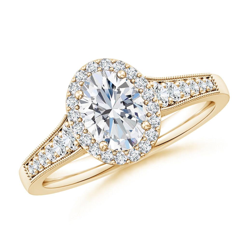 7.7x5.7mm FGVS Lab-Grown Oval Diamond Halo Engagement Ring with Milgrain in 18K Yellow Gold
