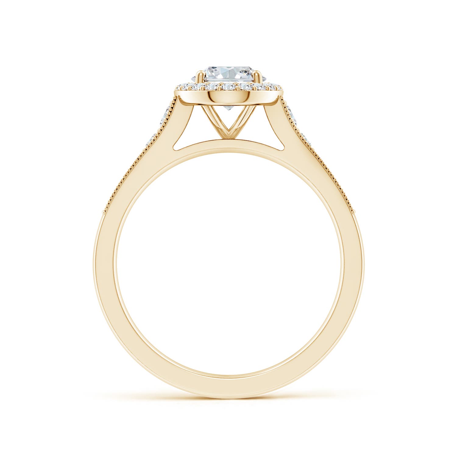 7.7x5.7mm FGVS Lab-Grown Oval Diamond Halo Engagement Ring with Milgrain in 18K Yellow Gold