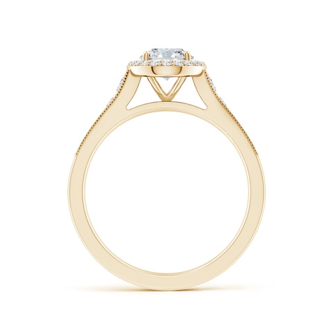 7.7x5.7mm FGVS Lab-Grown Oval Diamond Halo Engagement Ring with Milgrain in 18K Yellow Gold