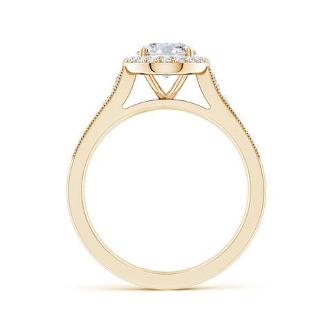 8.5x6.5mm FGVS Lab-Grown Oval Diamond Halo Engagement Ring with Milgrain in 18K Yellow Gold
