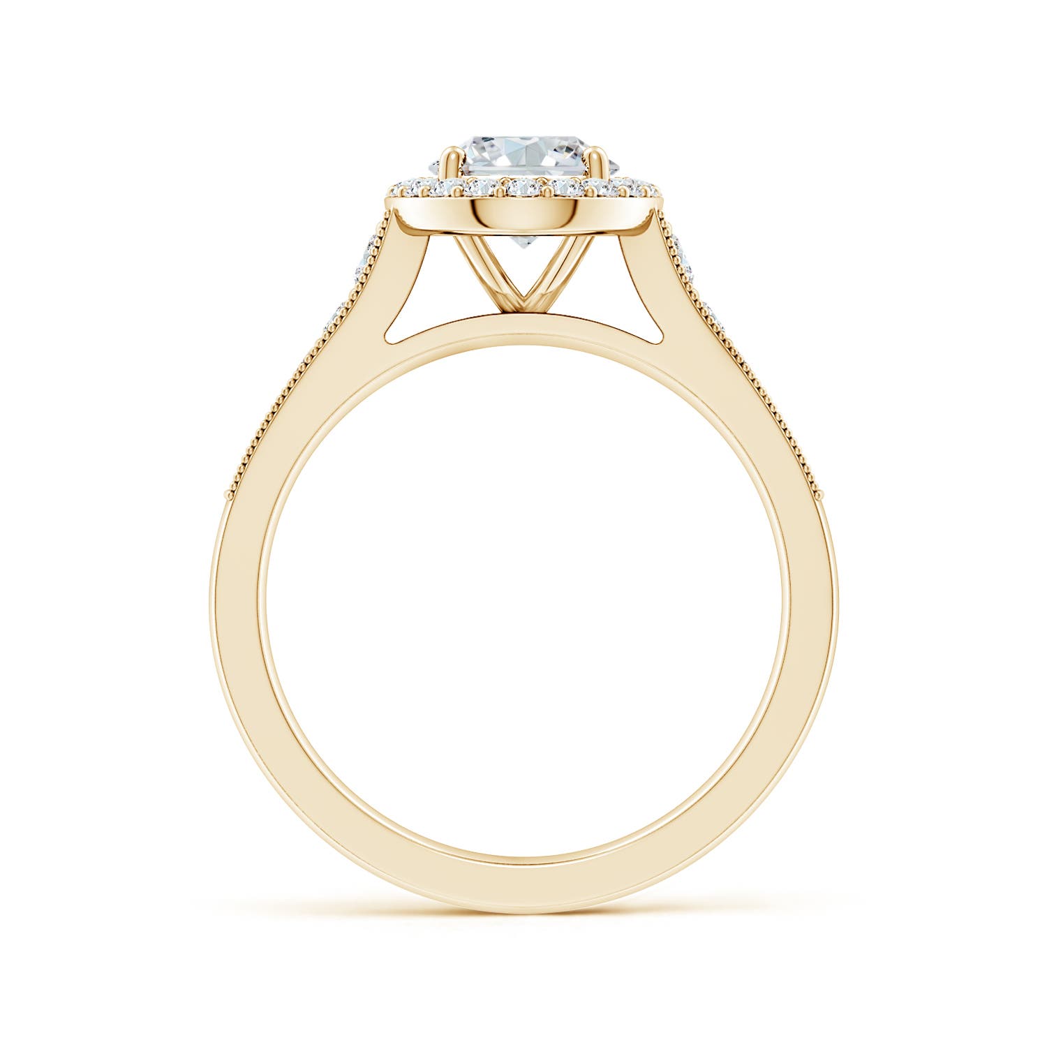 8.5x6.5mm FGVS Lab-Grown Oval Diamond Halo Engagement Ring with Milgrain in Yellow Gold