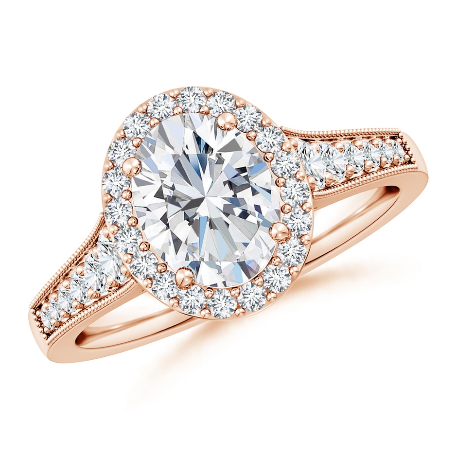 9x7mm FGVS Lab-Grown Oval Diamond Halo Engagement Ring with Milgrain in 18K Rose Gold 