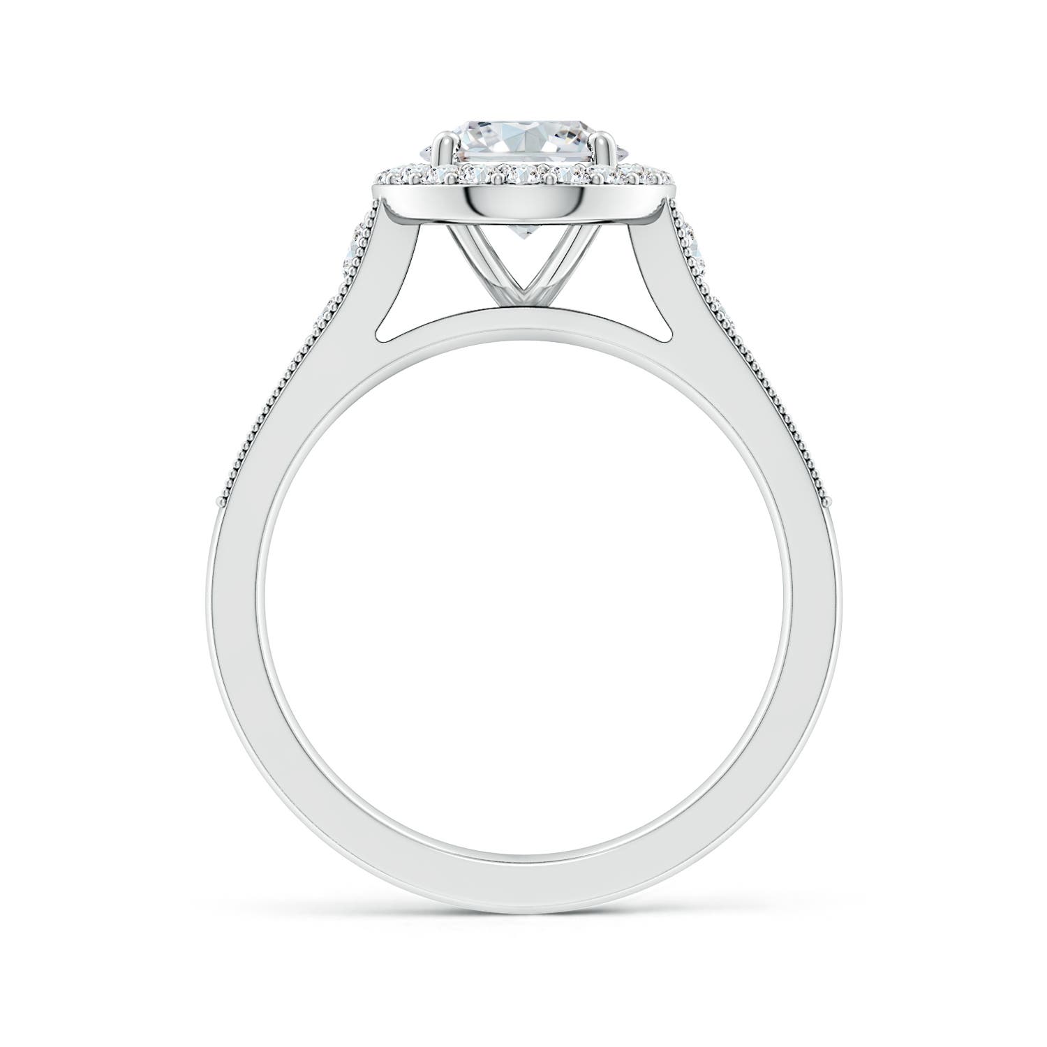 9x7mm FGVS Lab-Grown Oval Diamond Halo Engagement Ring with Milgrain in 18K White Gold