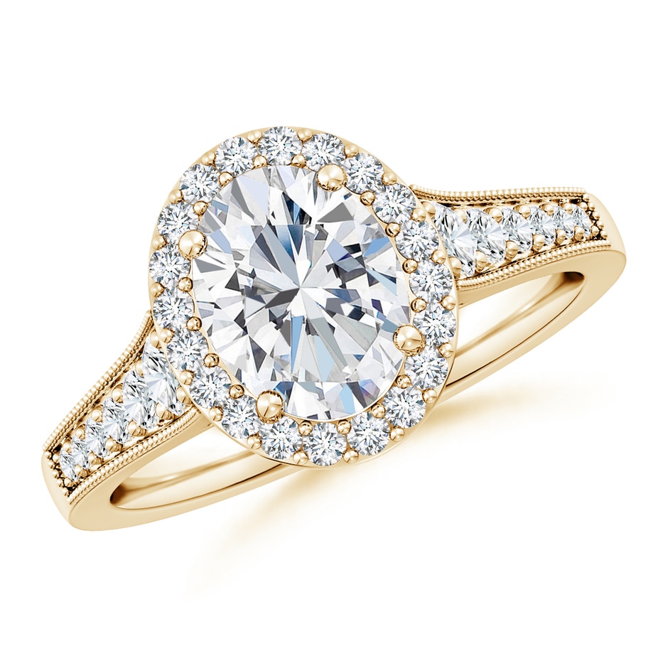 9x7mm FGVS Lab-Grown Oval Diamond Halo Engagement Ring with Milgrain in 18K Yellow Gold 