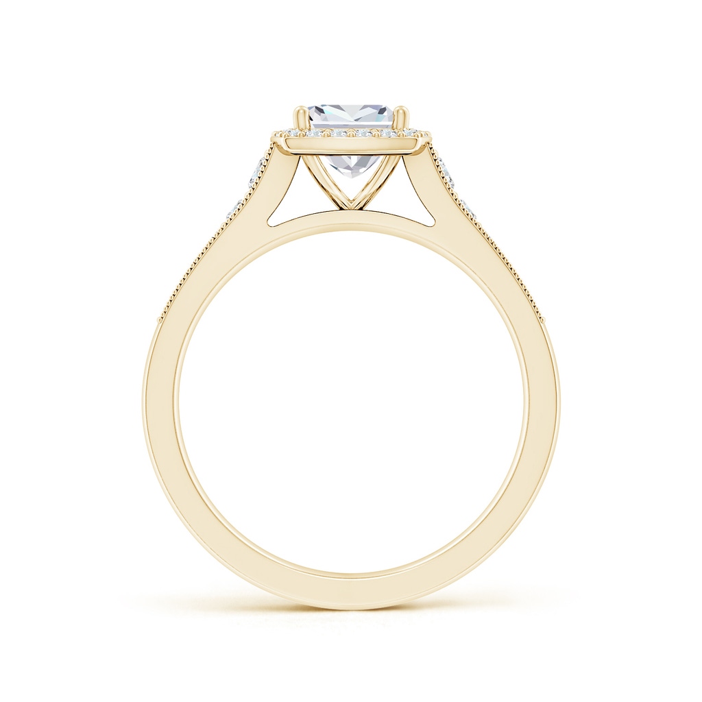 5.5mm FGVS Lab-Grown Cushion Diamond Halo Engagement Ring with Milgrain in Yellow Gold Side 199