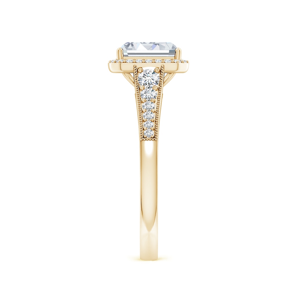 7x5mm FGVS Lab-Grown Emerald-Cut Diamond Halo Engagement Ring with Milgrain in Yellow Gold Side 299