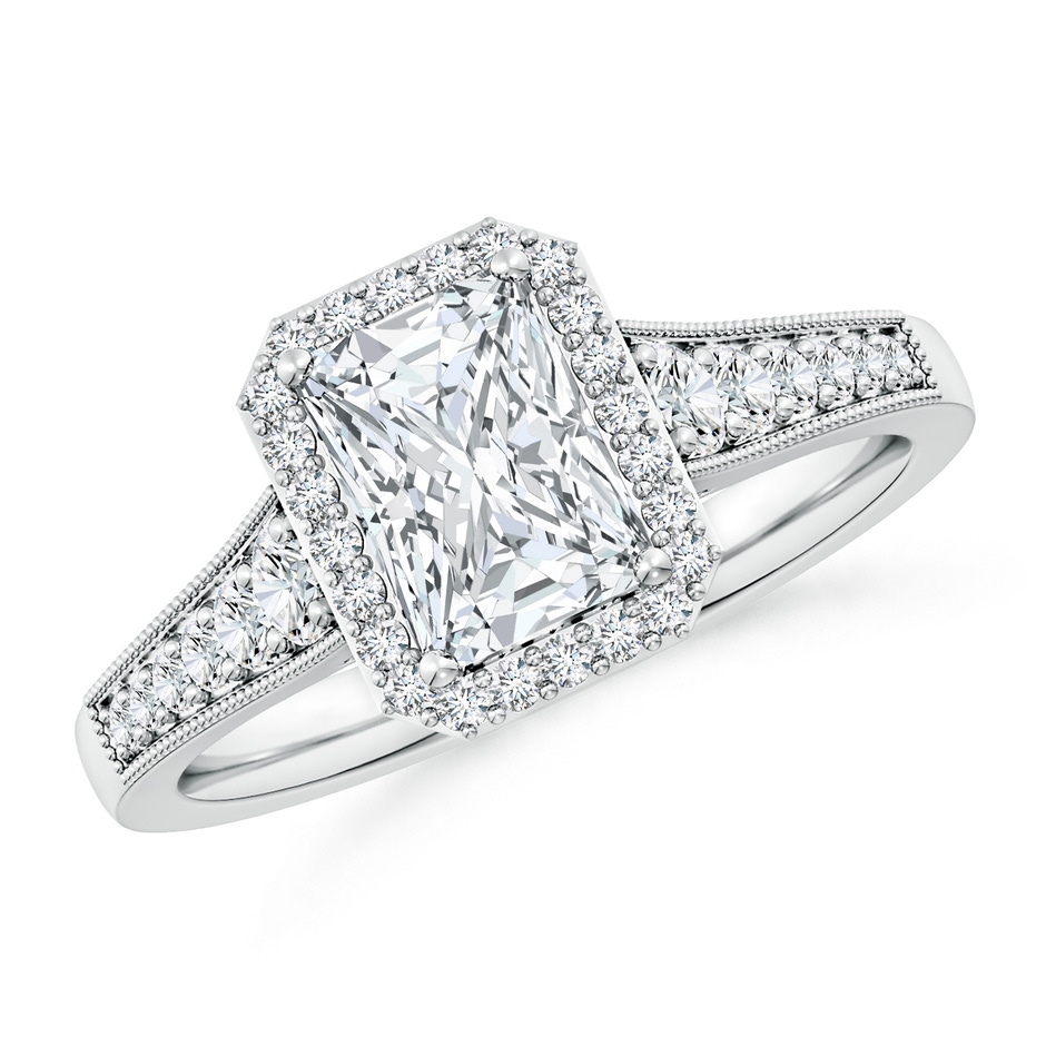 7.5x5.8mm FGVS Lab-Grown Radiant-Cut Diamond Halo Engagement Ring with Milgrain in White Gold 