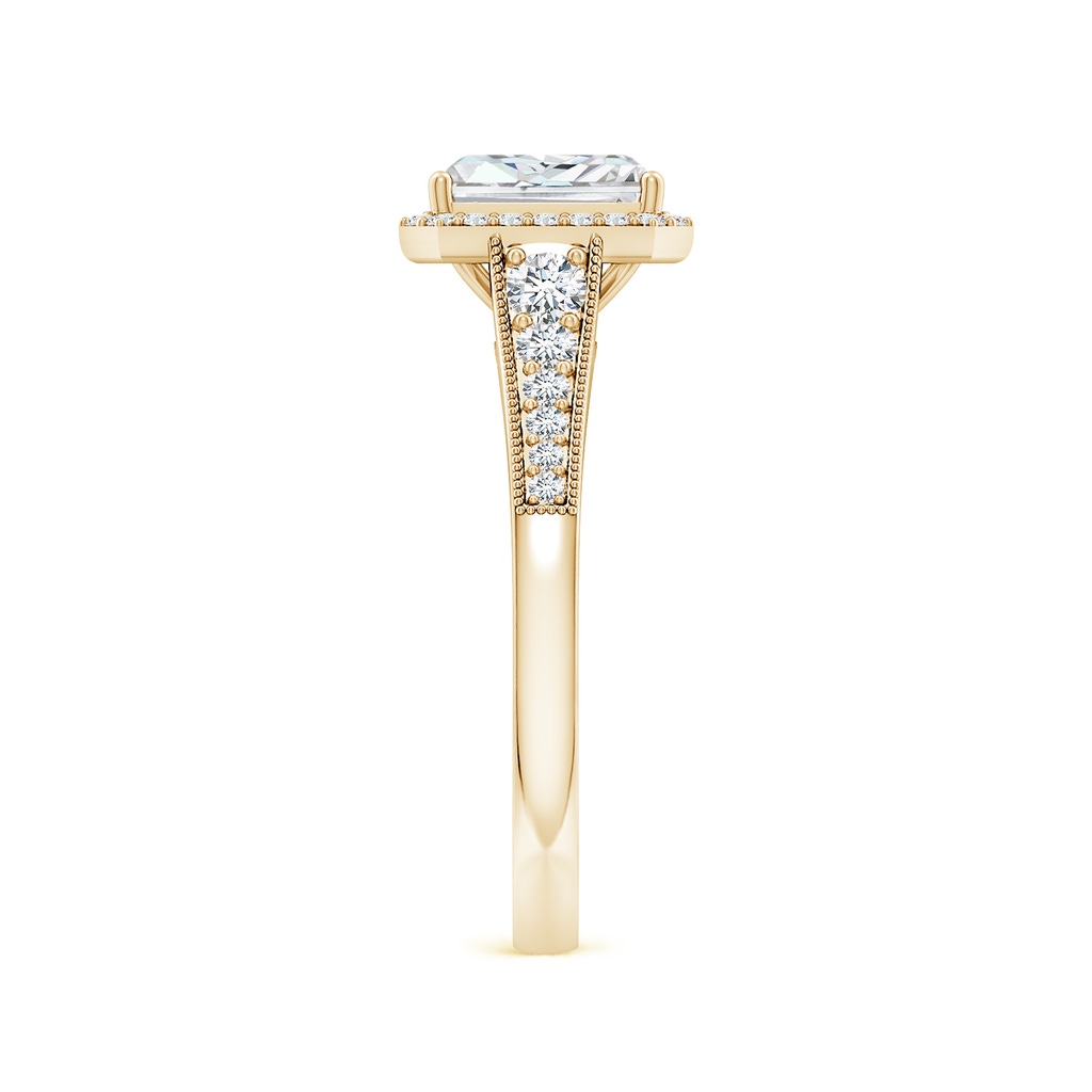 7x5mm FGVS Lab-Grown Radiant-Cut Diamond Halo Engagement Ring with Milgrain in Yellow Gold Side 299