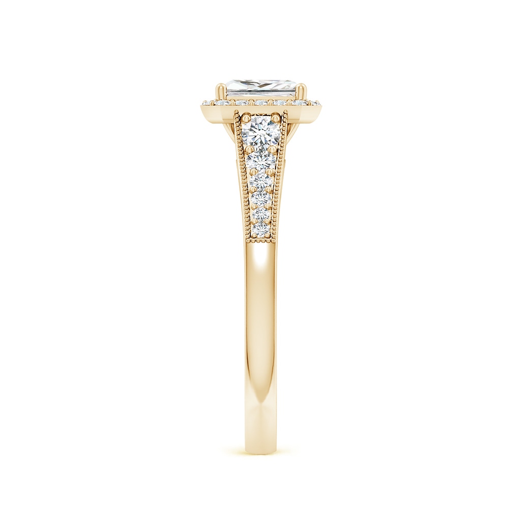 5.5mm FGVS Lab-Grown Princess-Cut Diamond Halo Engagement Ring with Milgrain in Yellow Gold Side 299