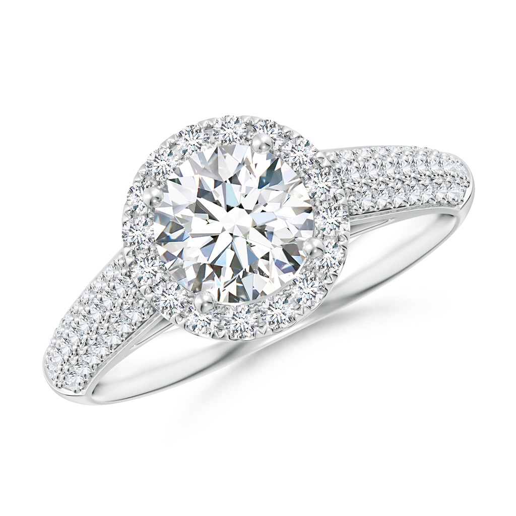 6.5mm FGVS Lab-Grown Round Diamond Halo Engagement Ring with Pave-Set Accents in P950 Platinum