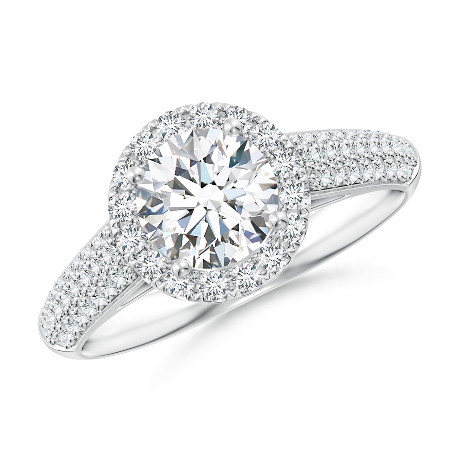 6.5mm FGVS Lab-Grown Round Diamond Halo Engagement Ring with Pave-Set Accents in P950 Platinum 