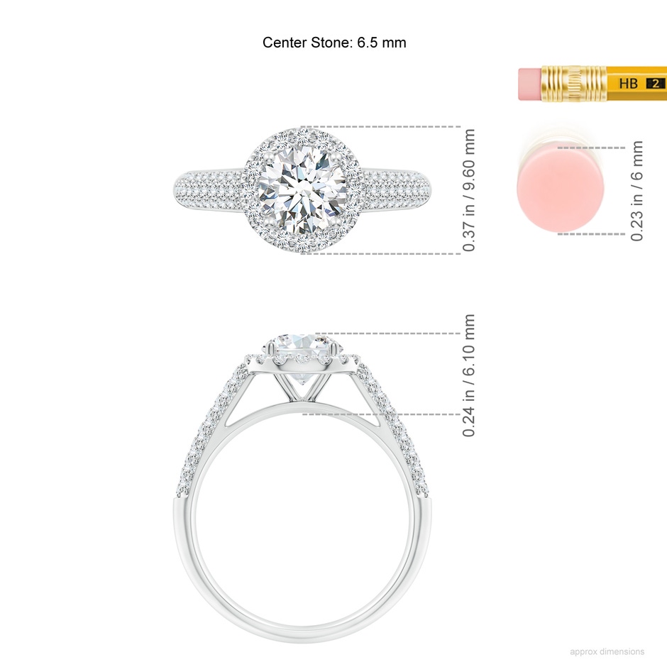 6.5mm FGVS Lab-Grown Round Diamond Halo Engagement Ring with Pave-Set Accents in P950 Platinum ruler