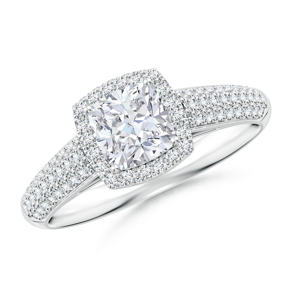 5.5mm FGVS Lab-Grown Cushion Diamond Halo Engagement Ring with Pave-Set Accents in P950 Platinum 