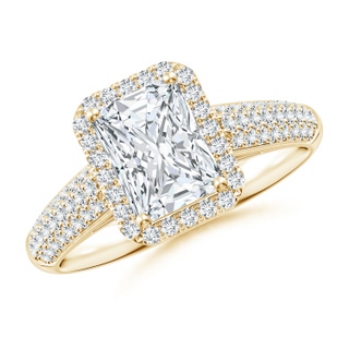 7.5x5.8mm FGVS Lab-Grown Radiant-Cut Diamond Halo Engagement Ring with Pave-Set Accents in 10K Yellow Gold