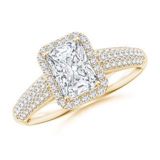 7x5mm FGVS Lab-Grown Radiant-Cut Diamond Halo Engagement Ring with Pave-Set Accents in 10K Yellow Gold