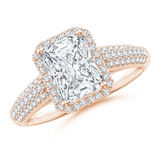 8x6mm FGVS Lab-Grown Radiant-Cut Diamond Halo Engagement Ring with Pave-Set Accents in 18K Rose Gold