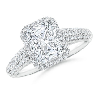 8x6mm FGVS Lab-Grown Radiant-Cut Diamond Halo Engagement Ring with Pave-Set Accents in P950 Platinum