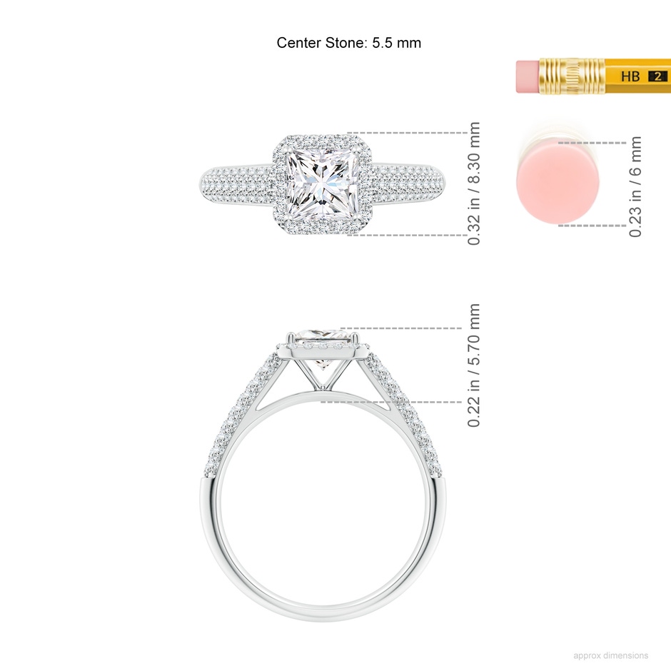 5.5mm FGVS Lab-Grown Princess-Cut Diamond Halo Engagement Ring with Pave-Set Accents in P950 Platinum ruler