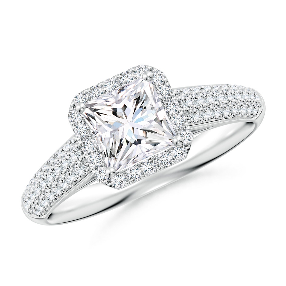 5.5mm FGVS Lab-Grown Princess-Cut Diamond Halo Engagement Ring with Pave-Set Accents in White Gold 