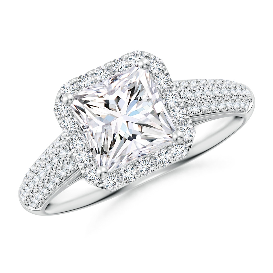 6.5mm FGVS Lab-Grown Princess-Cut Diamond Halo Engagement Ring with Pave-Set Accents in White Gold 