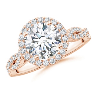 8mm FGVS Lab-Grown Round Diamond Halo Twisted Shank Engagement Ring in 18K Rose Gold