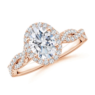 7.7x5.7mm FGVS Lab-Grown Oval Diamond Halo Twisted Shank Engagement Ring in 10K Rose Gold