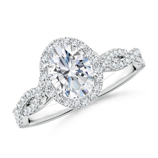 7.7x5.7mm FGVS Lab-Grown Oval Diamond Halo Twisted Shank Engagement Ring in P950 Platinum