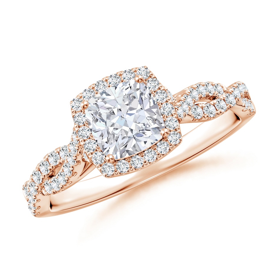 5.5mm FGVS Lab-Grown Cushion Diamond Halo Twisted Shank Engagement Ring in Rose Gold 