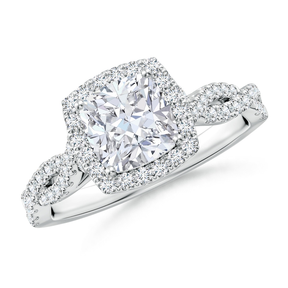 6.5mm FGVS Lab-Grown Cushion Diamond Halo Twisted Shank Engagement Ring in White Gold 