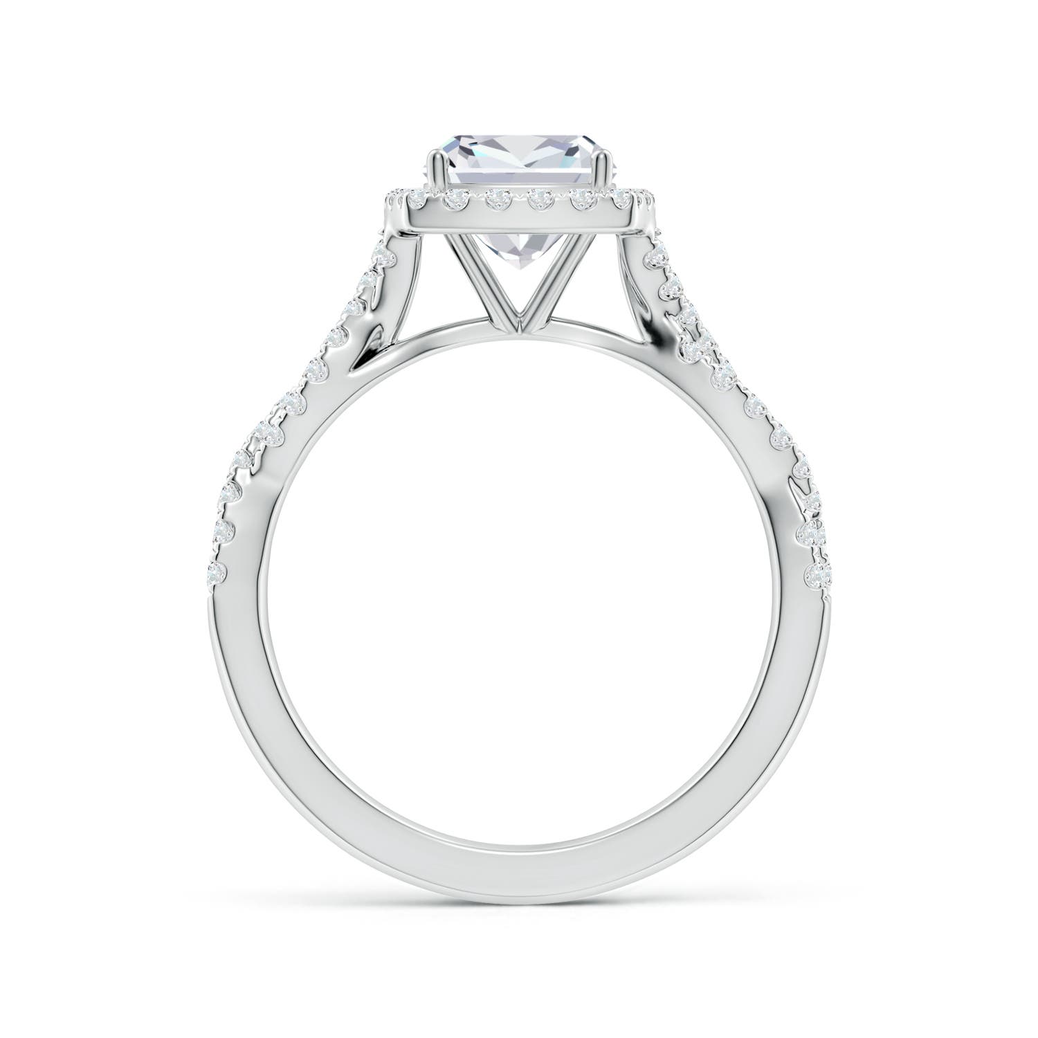6.5mm FGVS Lab-Grown Cushion Diamond Halo Twisted Shank Engagement Ring in White Gold