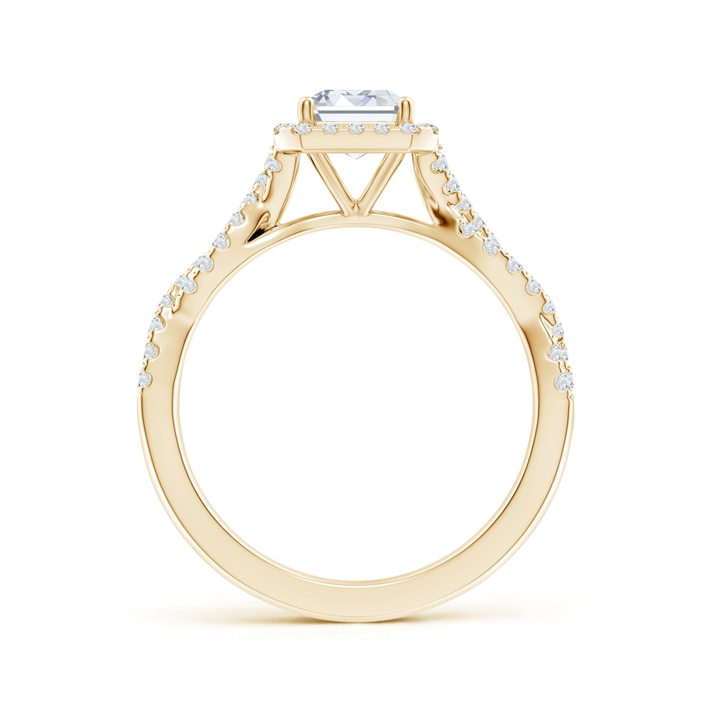 7.5x5.5mm FGVS Lab-Grown Emerald-Cut Diamond Halo Twisted Shank Engagement Ring in Yellow Gold - side 199