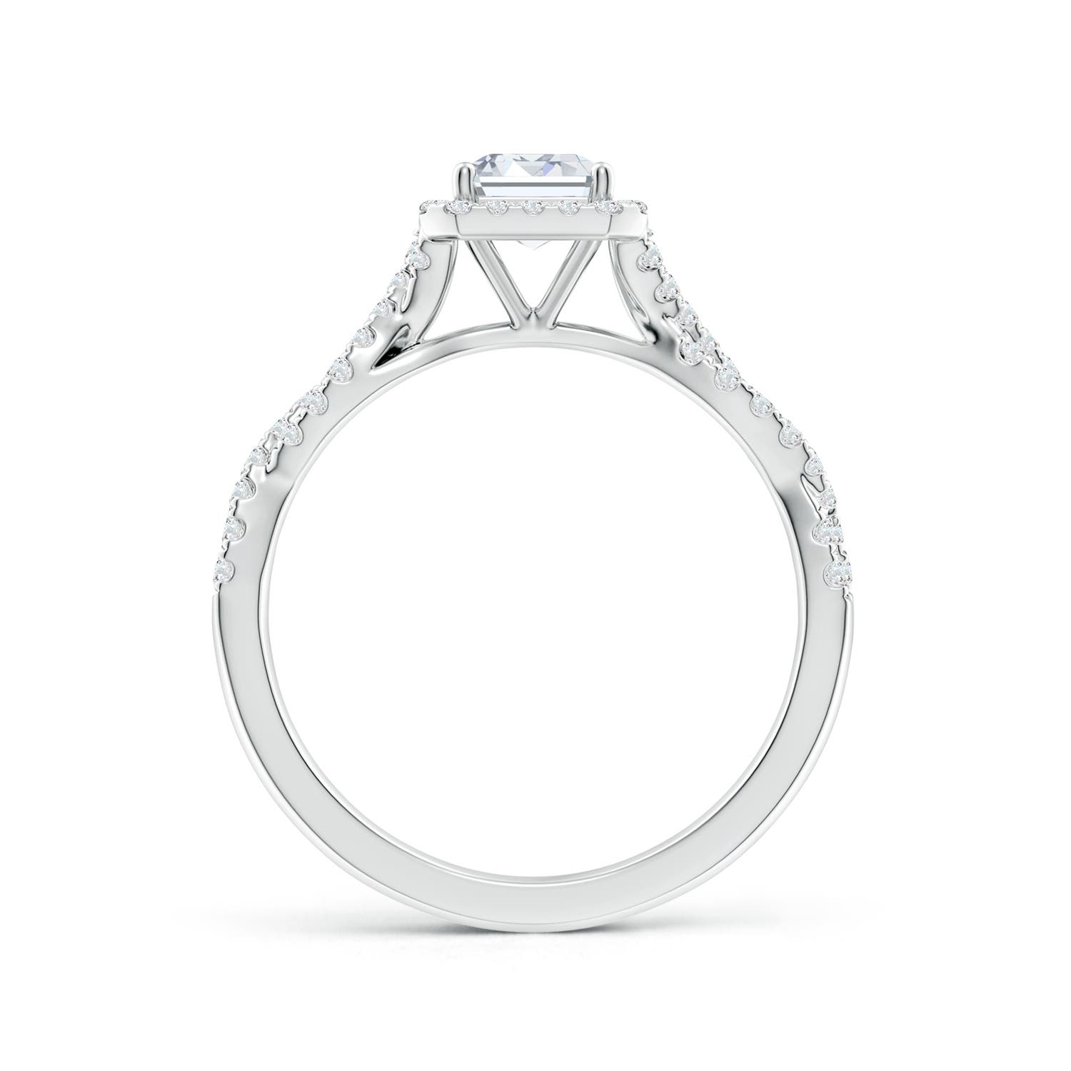 7x5mm FGVS Lab-Grown Emerald-Cut Diamond Halo Twisted Shank Engagement Ring in White Gold - side 3