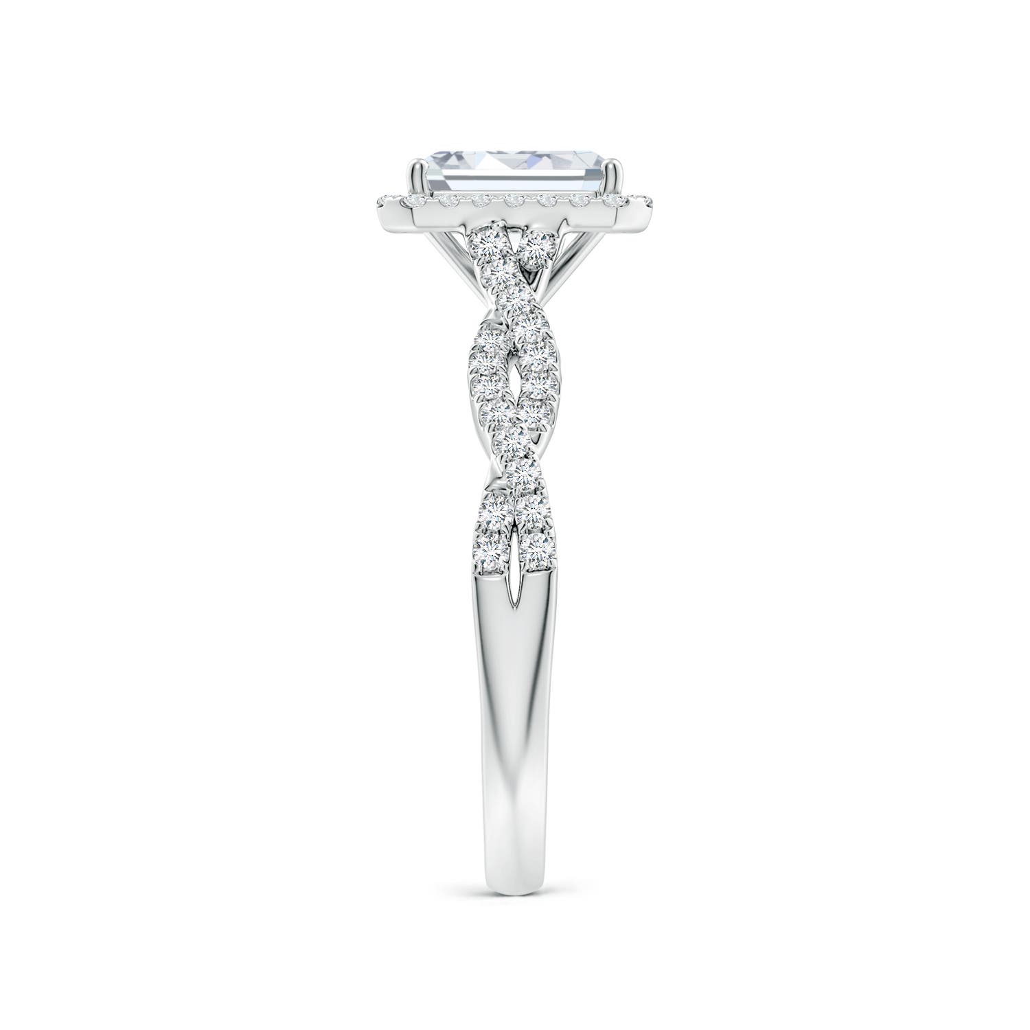 7x5mm FGVS Lab-Grown Emerald-Cut Diamond Halo Twisted Shank Engagement Ring in White Gold - side 4