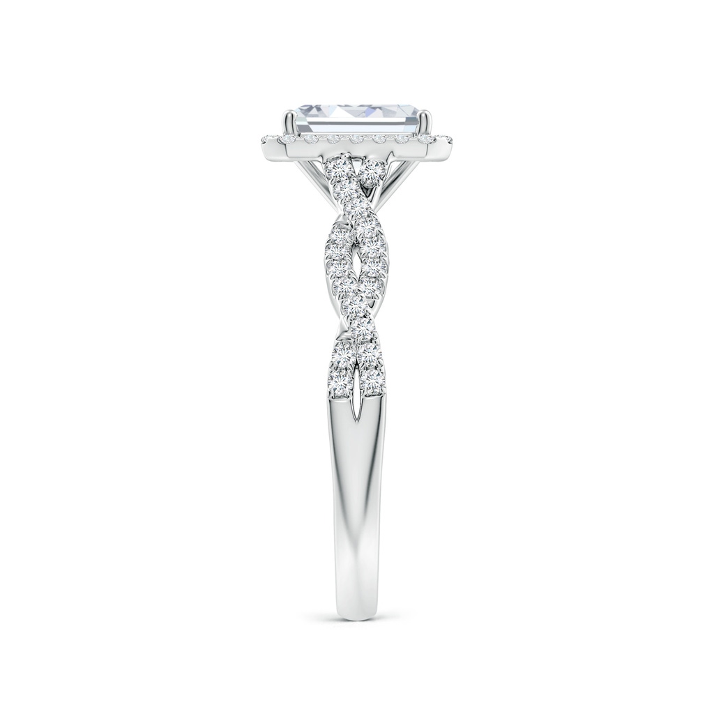7x5mm FGVS Lab-Grown Emerald-Cut Diamond Halo Twisted Shank Engagement Ring in White Gold Side 299
