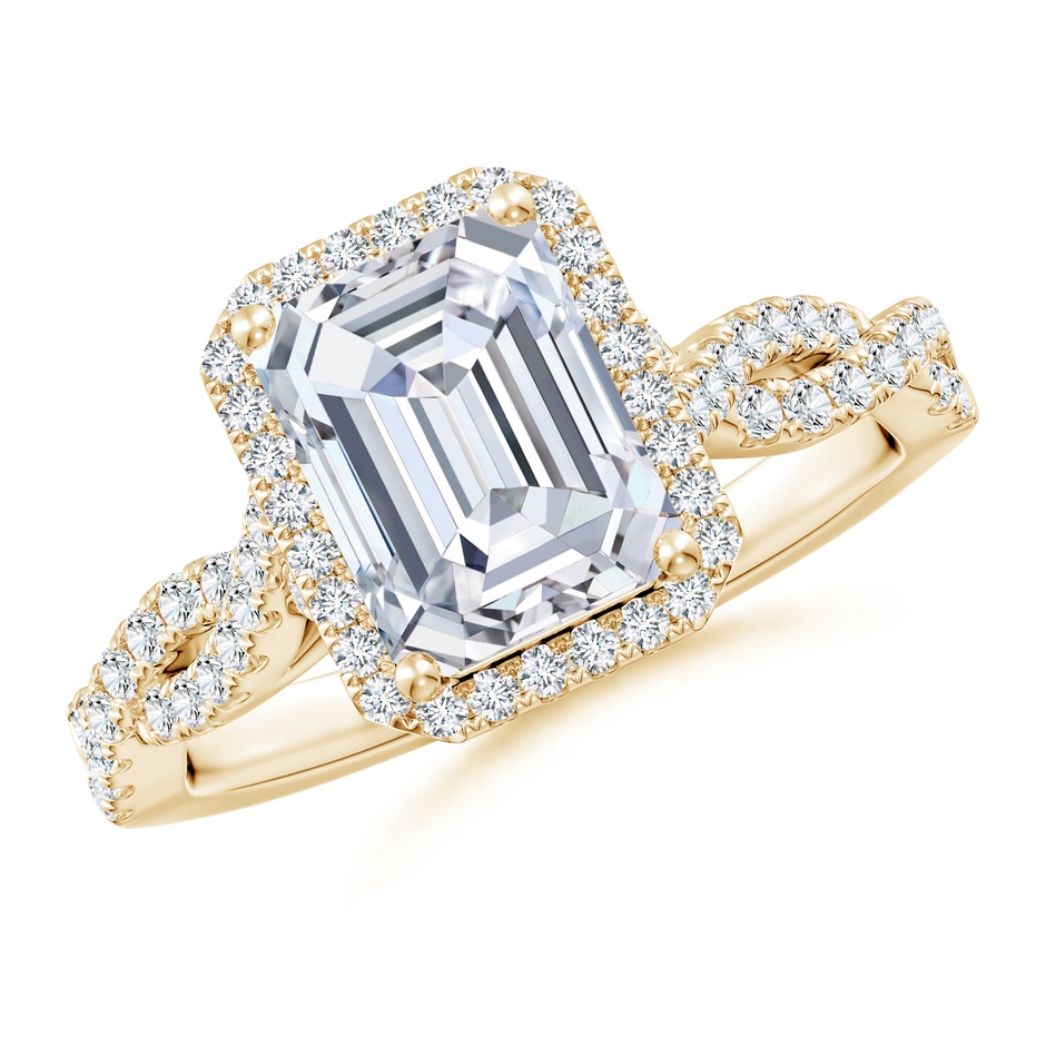 8.5x6.5mm FGVS Lab-Grown Emerald-Cut Diamond Halo Twisted Shank Engagement Ring in 18K Yellow Gold 