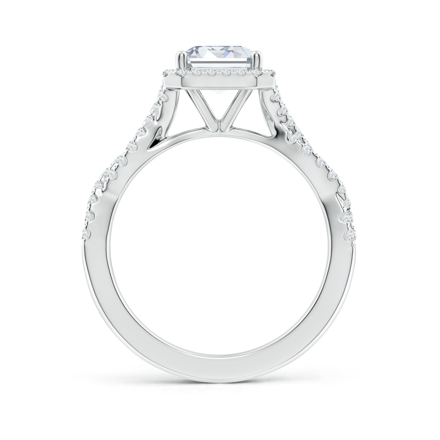 8.5x6.5mm FGVS Lab-Grown Emerald-Cut Diamond Halo Twisted Shank Engagement Ring in White Gold - side 3